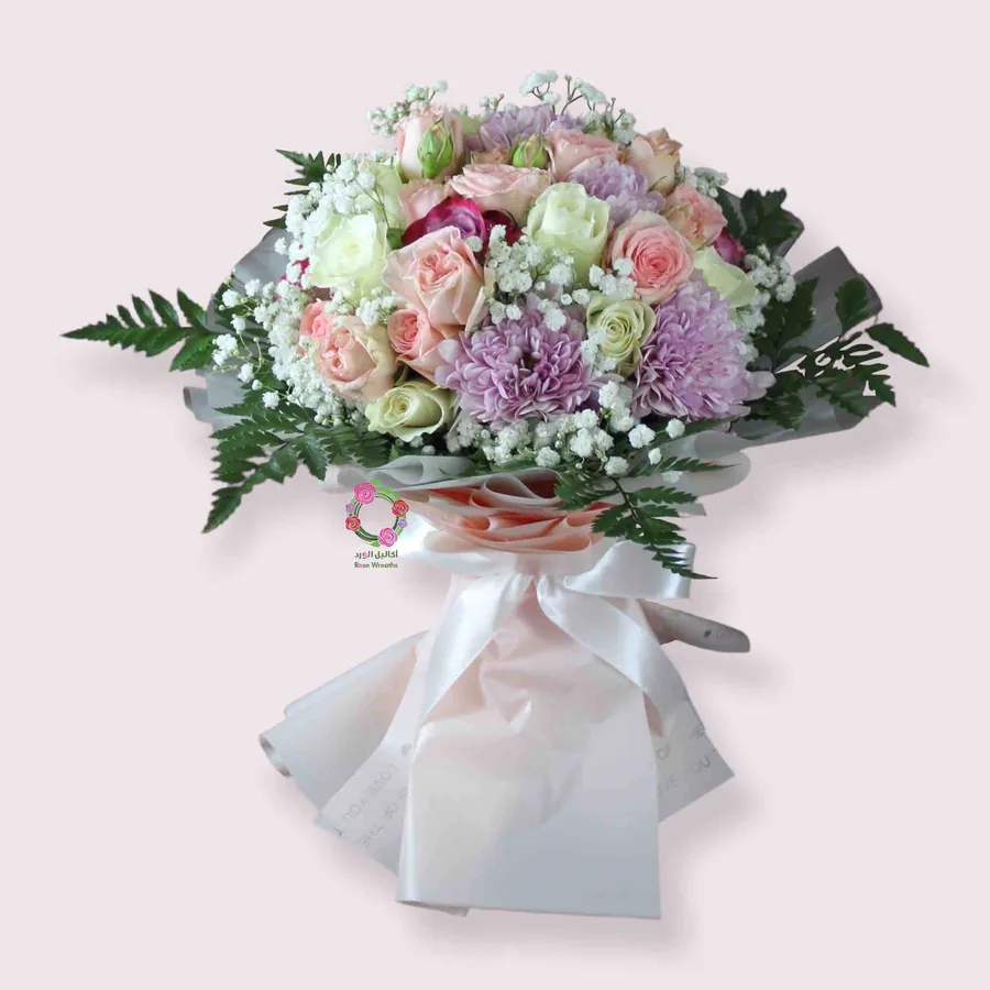 Pastel bouquet of roses and chrysanthemums
